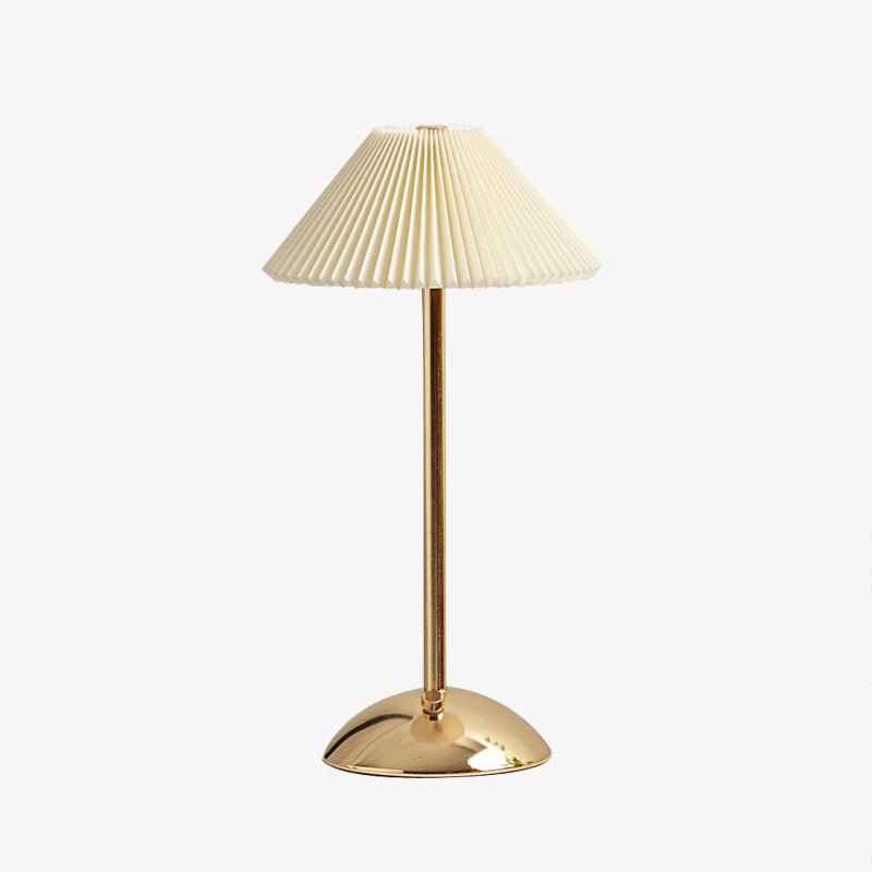 Contemporary Scandinavian Rechargeable Iron Fabric Conic Pleated 1-Light Table Lamp For Bedside