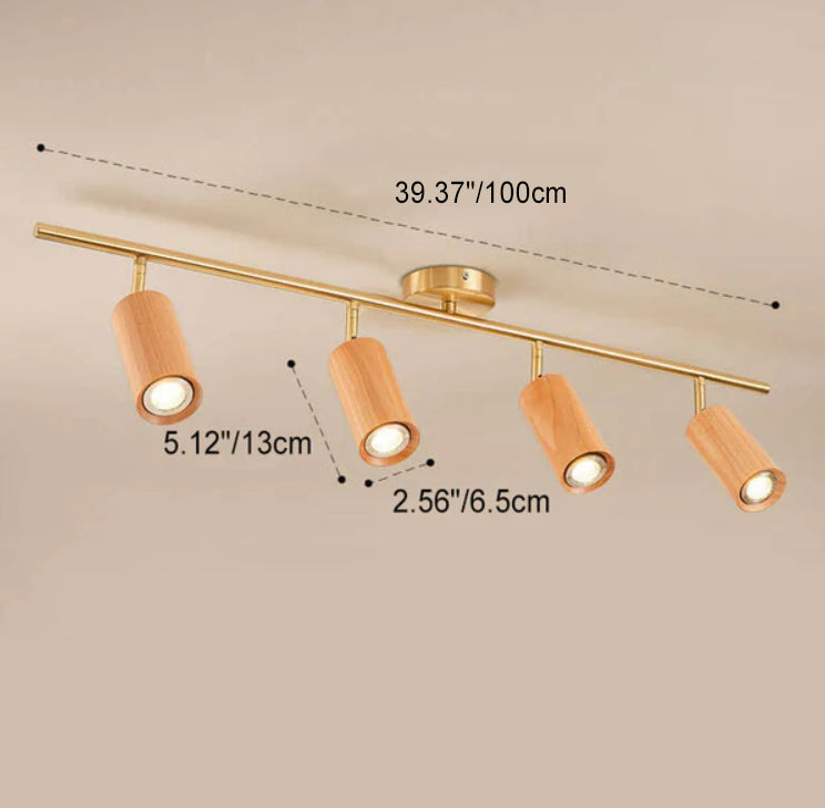 Nordic Minimalist Walnut Wood Spotlight Linear Track 1/2/3/4 Light LED Semi-Flush Mount Ceiling Light