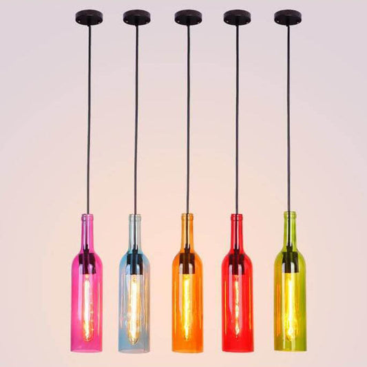 Antique Glass Wine Bottle 1-Light Pendant Light