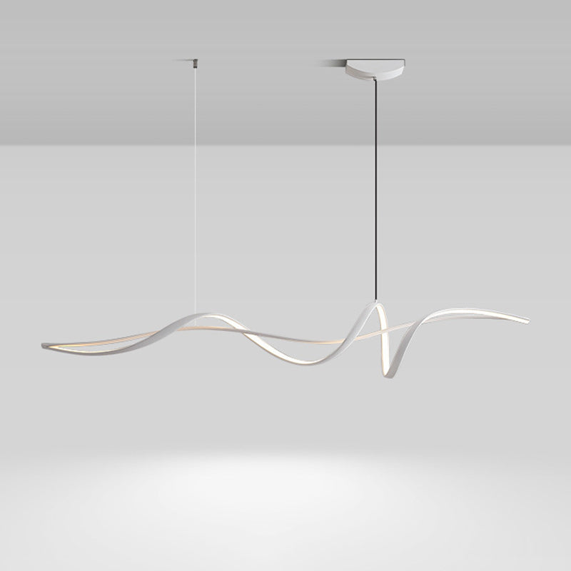 Modern Minimalist Aluminum, Iron & Acrylic Curved Linear LED Island Light Chandelier For Dining Room, Bedroom & Living Room
