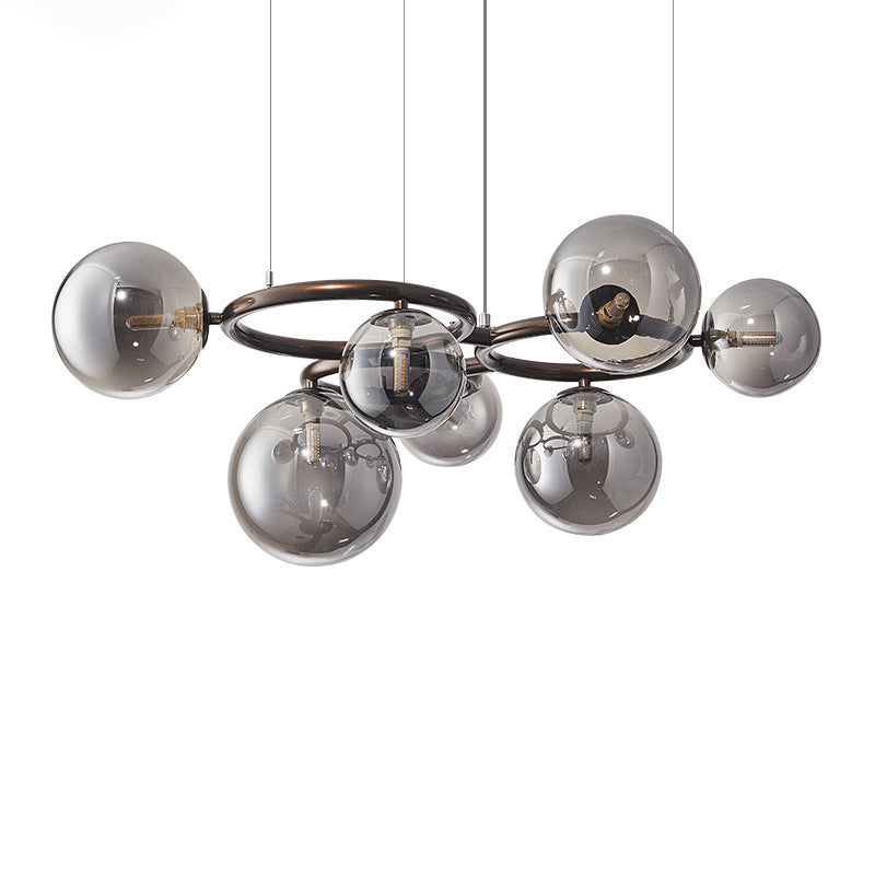 Contemporary Scandinavian Glass Iron Round Orb 5/7/9-Light Chandelier For Bedroom & Living Room