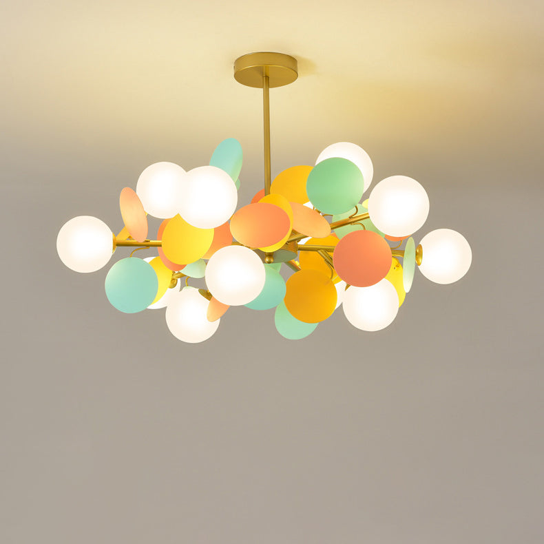 Contemporary Nordic Metal Acrylic Colorful Flower Branch Round Glass Ball 5/6/8/10/12/15 Light Chandelier For Living Room
