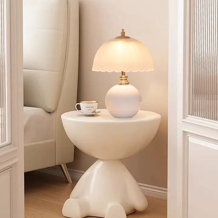 Contemporary Nordic Half Dome Flower Globe Base Iron Ceramic Glass 1-Light Table Lamp For Bedroom