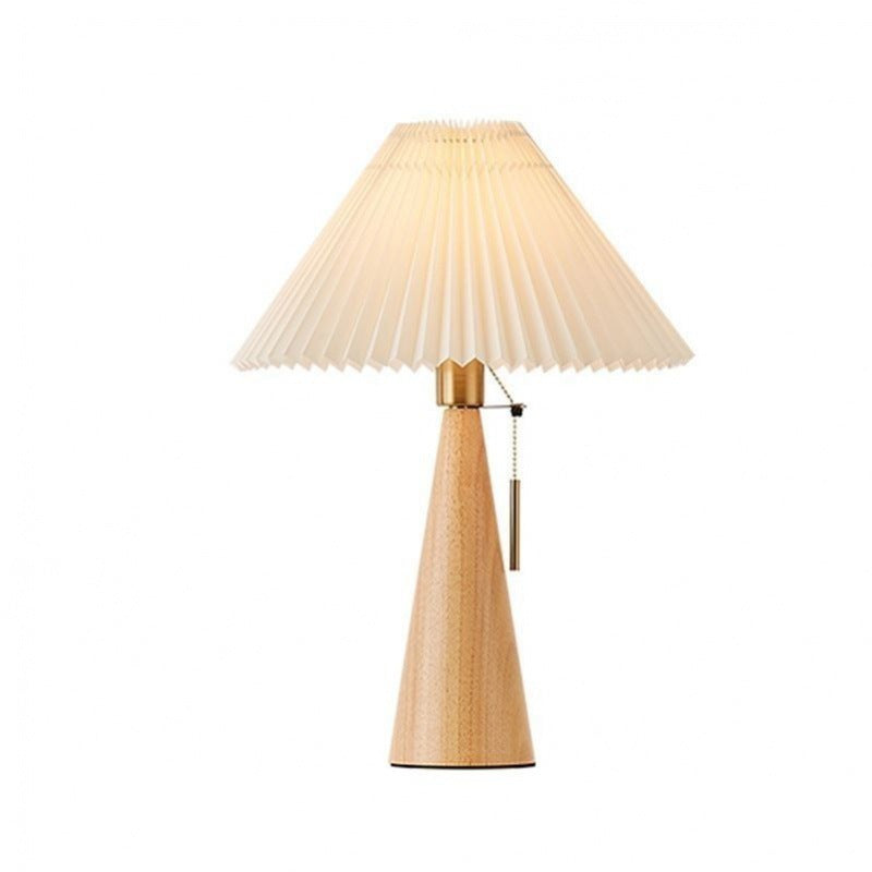 Contemporary Nordic Zipper Switch Pleated Drum Shape Fabric Iron 1-Light Table Lamp For Bedroom