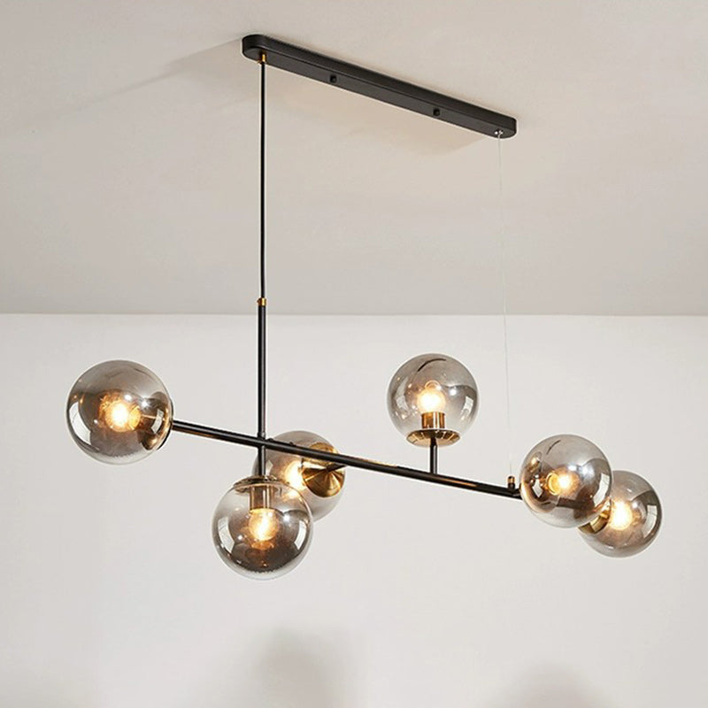 Contemporary Scandinavian Linear Round Orb Iron Glass 6-Light Island Light Chandelier For Dining Room