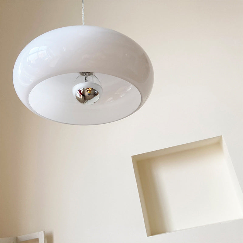 Vintage White / Orange Glass Dome 1-Light Pendant Light