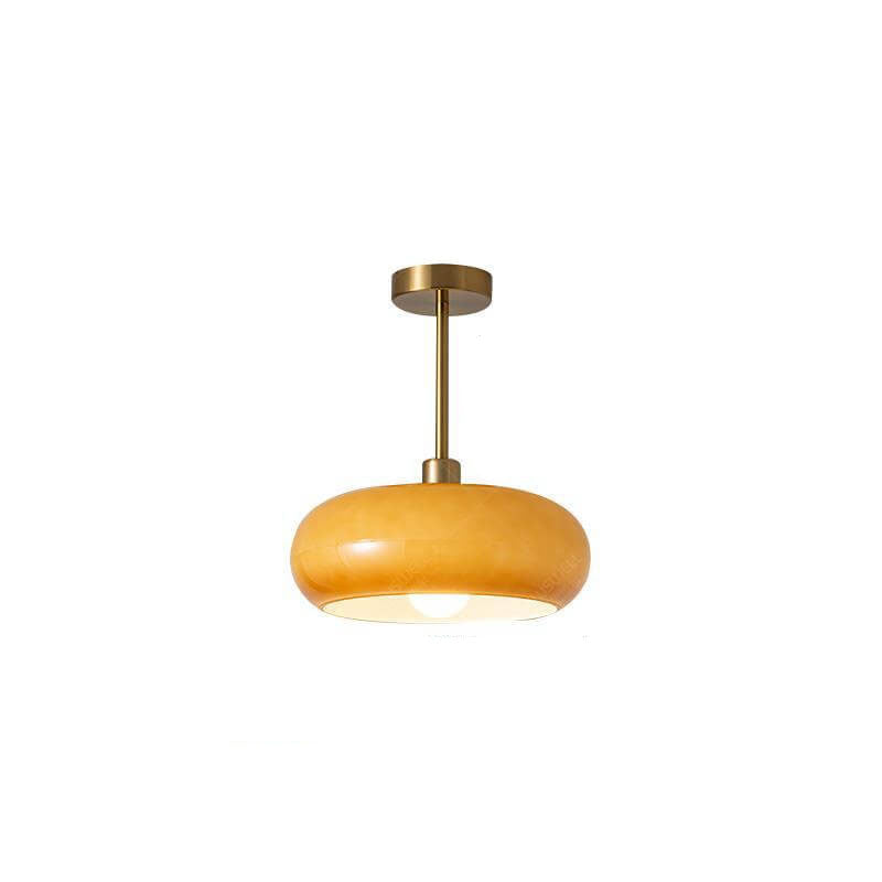 Modern Retro Round Solid Color Glass Electroplated Copper 1-Light Pendant Light Flush Mount Light