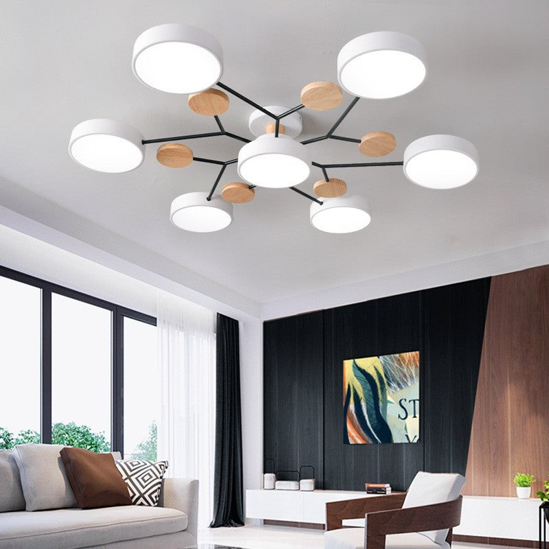 Contemporary Scandinavian Round Molecule Branch Design LED Semi-Flush Mount Ceiling Light For Living Room