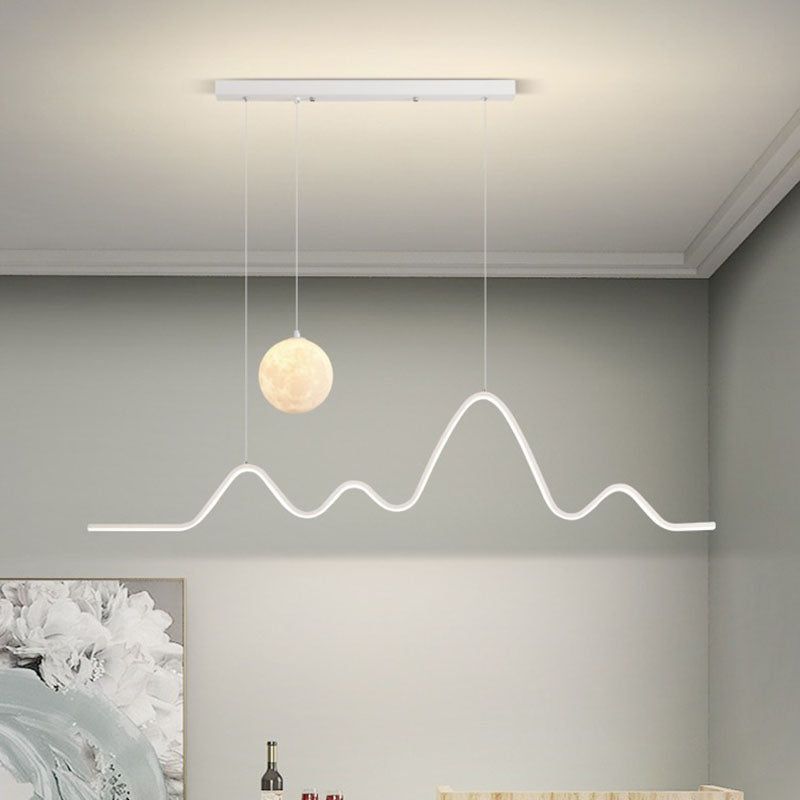 Modern Minimalist Corrugated Aluminum Strip PLA 3D Moon Shade LED Island Light Chandelier For Dining Room