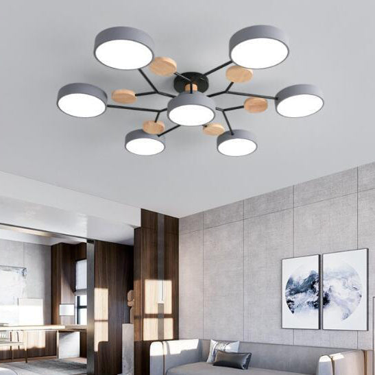 Contemporary Scandinavian Round Molecule Branch Design LED Semi-Flush Mount Ceiling Light For Living Room