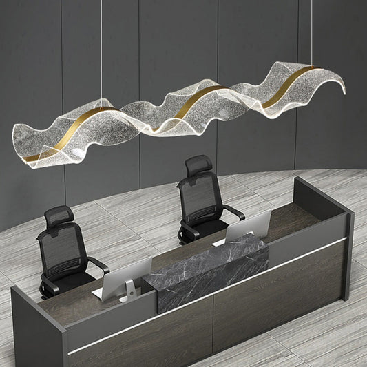 Contemporary Creative Rectangle Wave Ribbon Hardware Acrylic LED Island Light Chandelier For Dining Room
