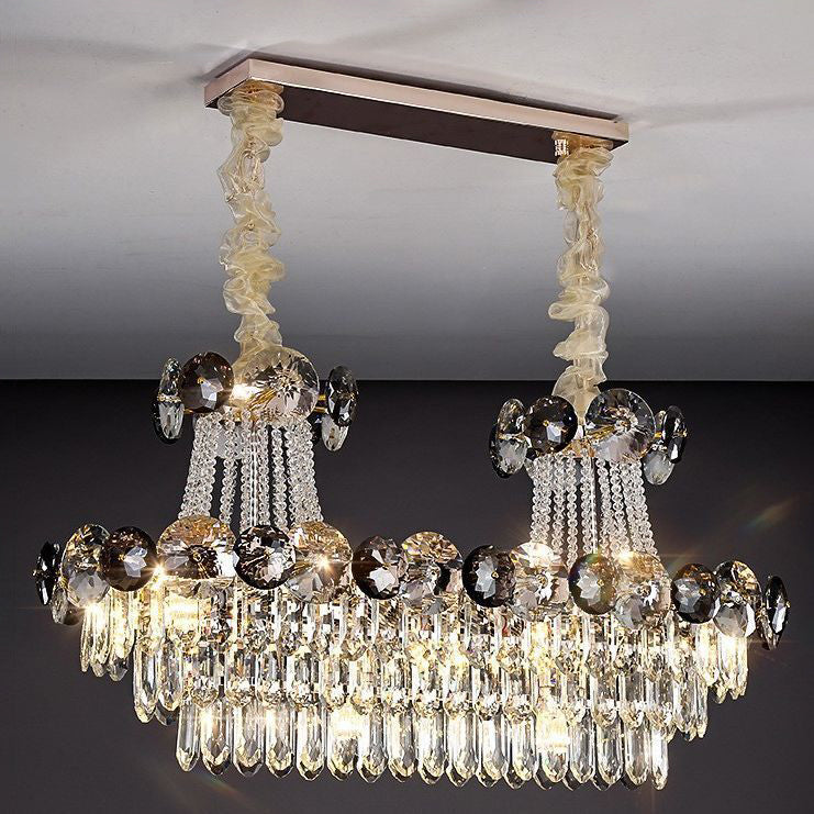 Contemporary Luxury Half Round Ball Crystal Iron 8/10/11/14/17/24 Light Chandelier For Living Room