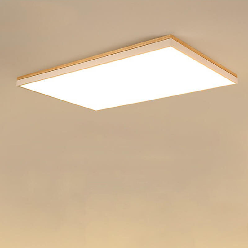 Modern Minimalist Solid Wood Acrylic Square Rectangle LED Flush Mount Ceiling Light for Living Room