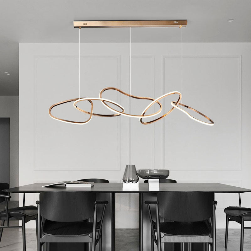 Contemporary Nordic Stainless Steel Round Toroidal LED Chandeliers For Dining Room