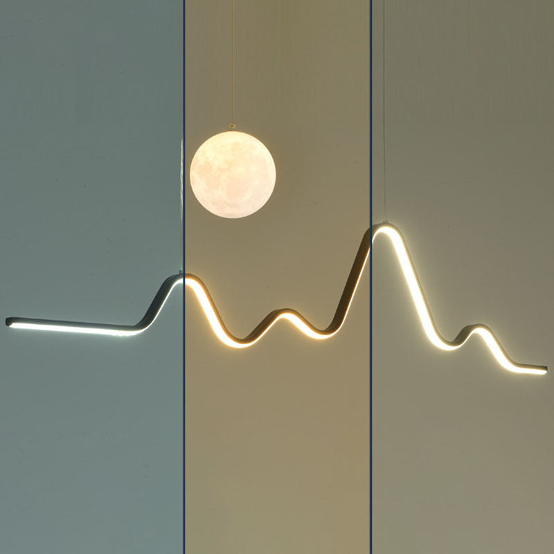 Modern Minimalist Corrugated Aluminum Strip PLA 3D Moon Shade LED Island Light Chandelier For Dining Room