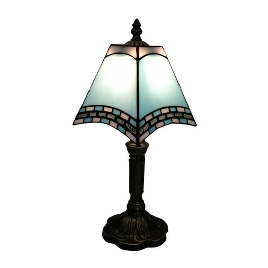 European Vintage Tiffany Square Stained Glass Iron 1-Light Table Lamp