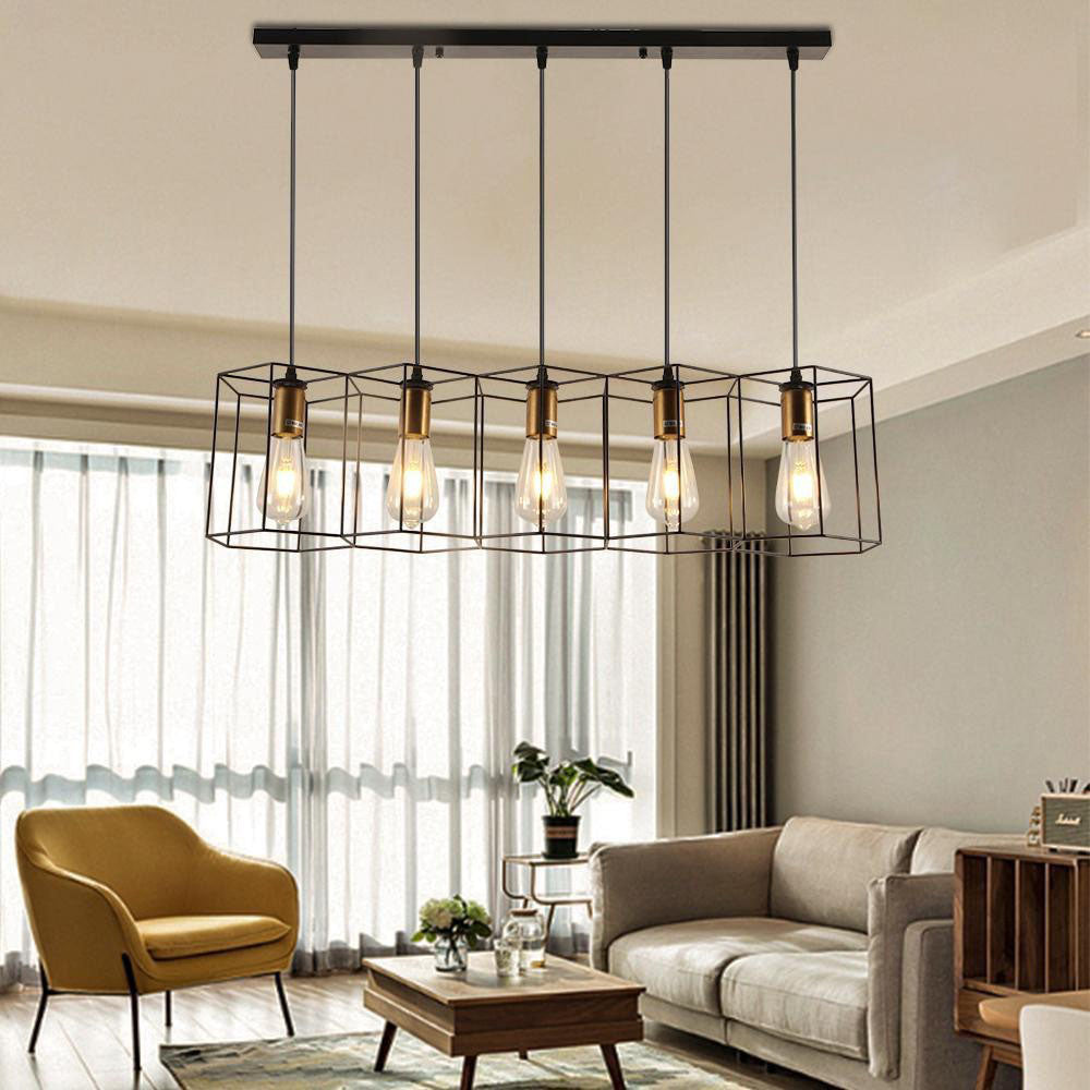 Industrial Vintage Geometric Frame Iron 3/5 Light Island Light Chandelier