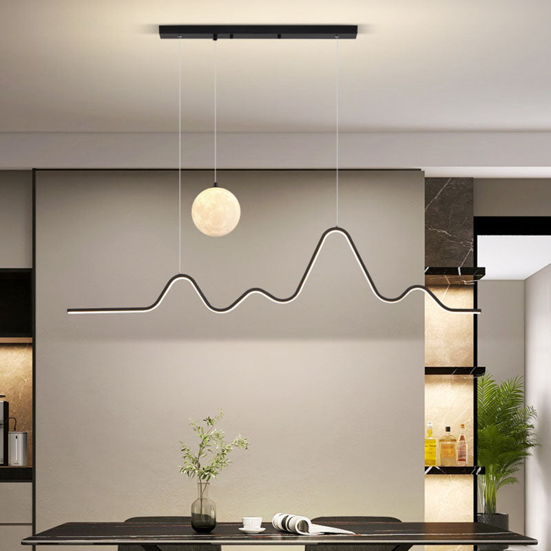 Modern Minimalist Corrugated Aluminum Strip PLA 3D Moon Shade LED Island Light Chandelier For Dining Room