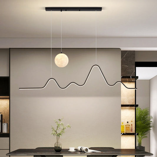 Modern Minimalist Corrugated Aluminum Strip PLA 3D Moon Shade LED Island Light Chandelier For Dining Room