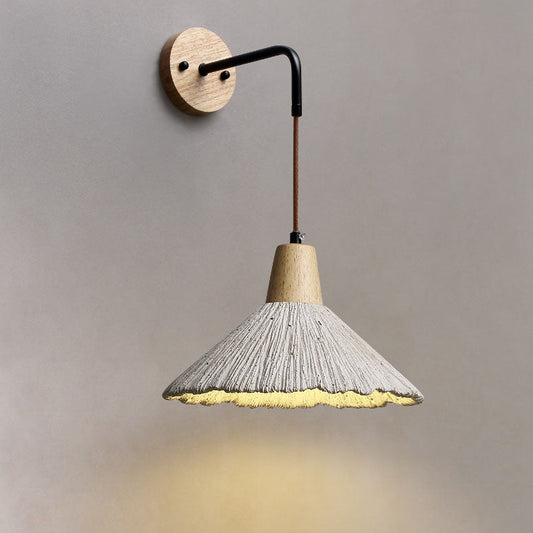 Traditional Japanese Wood Horn 1-Light Wall Sconce Lamp For Living Room