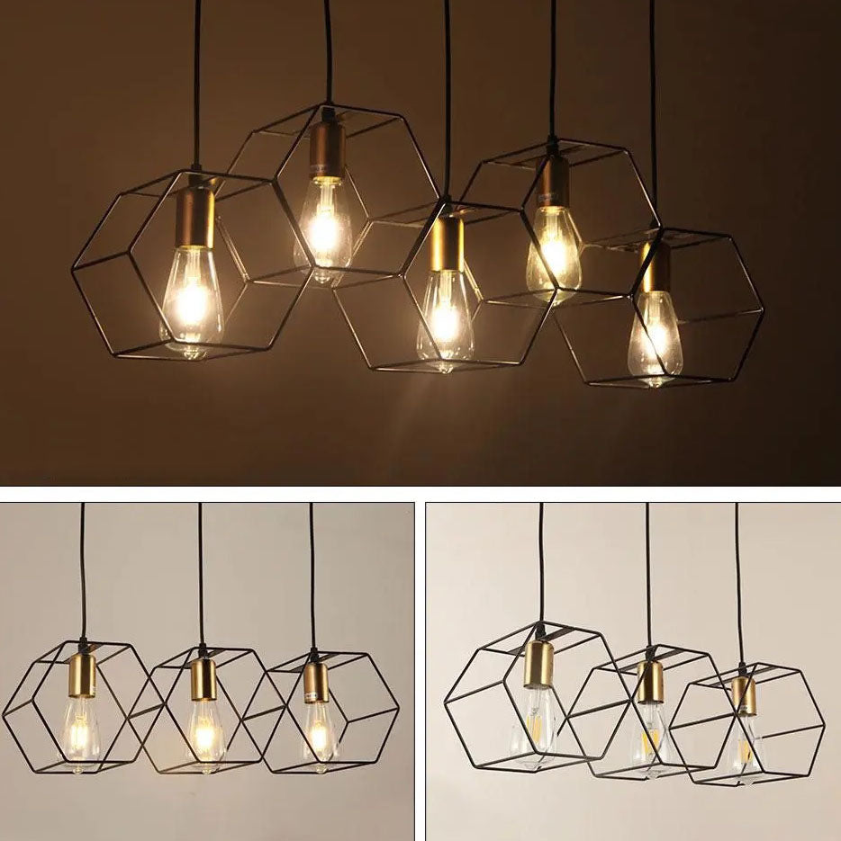 Industrial Vintage Geometric Frame Iron 3/5 Light Island Light Chandelier