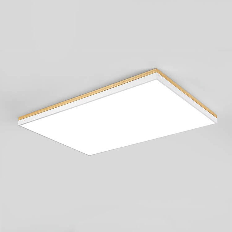 Modern Minimalist Solid Wood Acrylic Square Rectangle LED Flush Mount Ceiling Light for Living Room