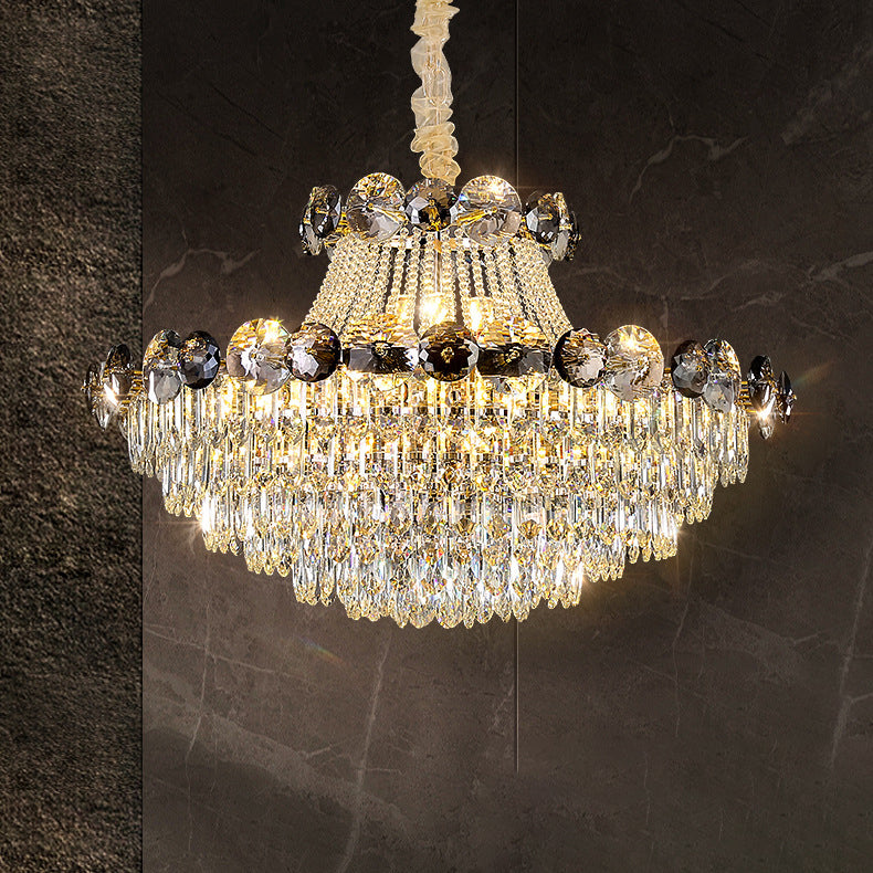 Contemporary Luxury Half Round Ball Crystal Iron 8/10/11/14/17/24 Light Chandelier For Living Room