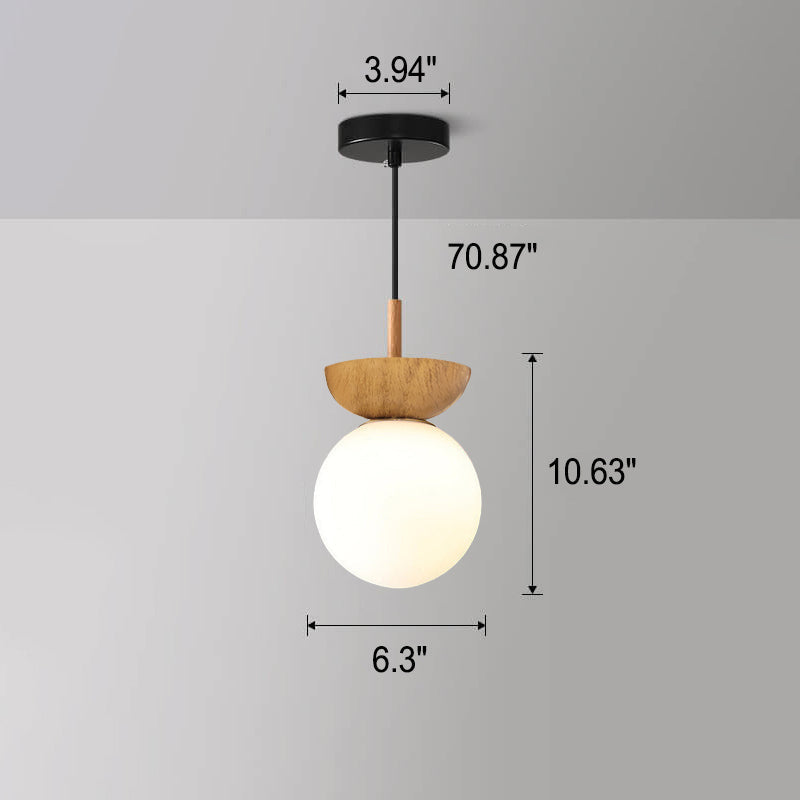 Nordic Japanese Glass Orb Wood Grain Iron 1-Light Ceiling Light