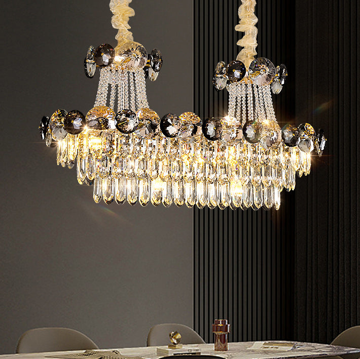 Contemporary Luxury Half Round Ball Crystal Iron 8/10/11/14/17/24 Light Chandelier For Living Room