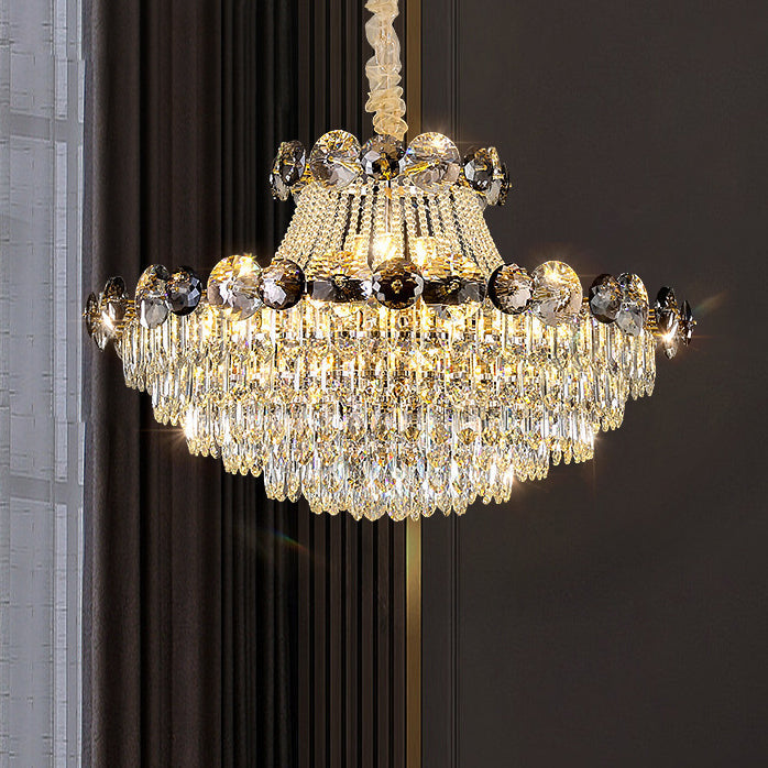 Contemporary Luxury Half Round Ball Crystal Iron 8/10/11/14/17/24 Light Chandelier For Living Room