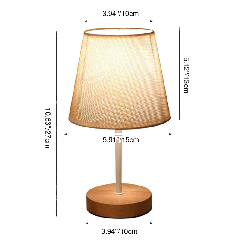 Nordic Vintage Fabric Cone Solid Wood LED Table Lamp