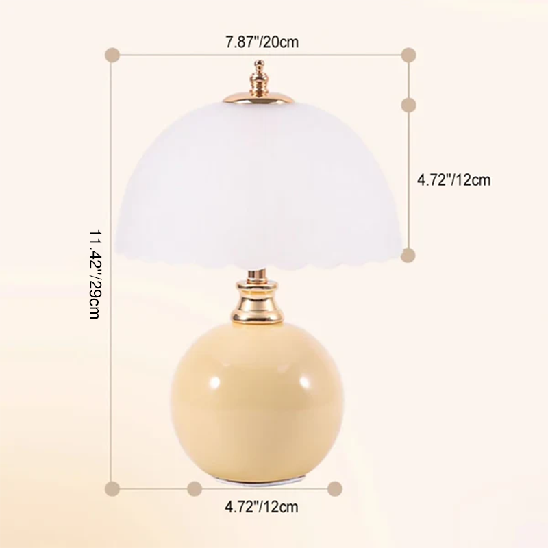 Contemporary Nordic Half Dome Flower Globe Base Iron Ceramic Glass 1-Light Table Lamp For Bedroom