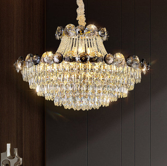 Contemporary Luxury Half Round Ball Crystal Iron 8/10/11/14/17/24 Light Chandelier For Living Room