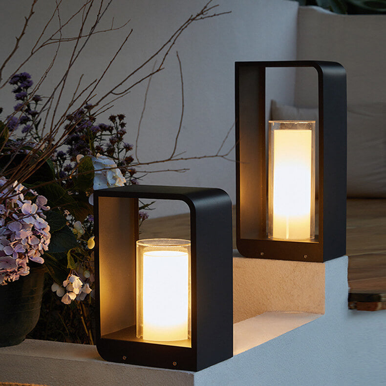 Modern Minimalist Square Frame Stainless Steel Acrylic LED Waterproof Lawn Landscape Light For Outdoor Patio