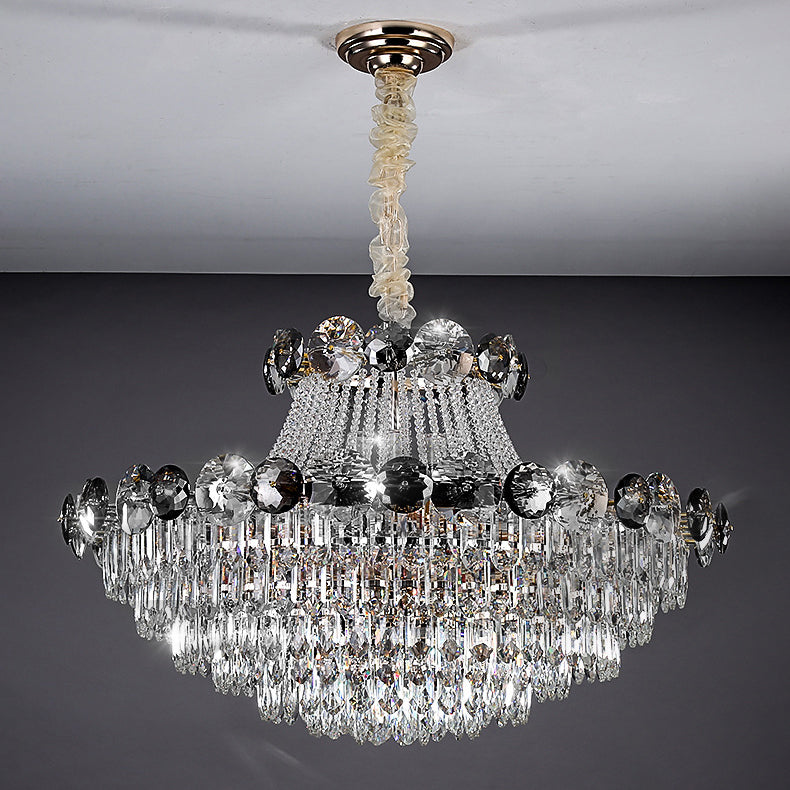 Contemporary Luxury Half Round Ball Crystal Iron 8/10/11/14/17/24 Light Chandelier For Living Room