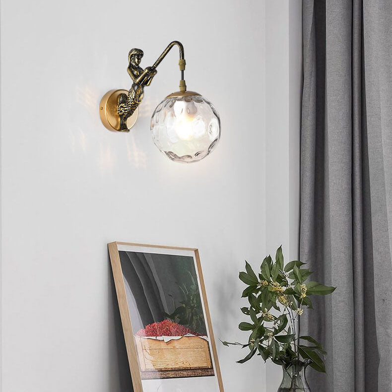 Vintage Rustic Mermaid Orb 1-Light Wall Sconce Lamp
