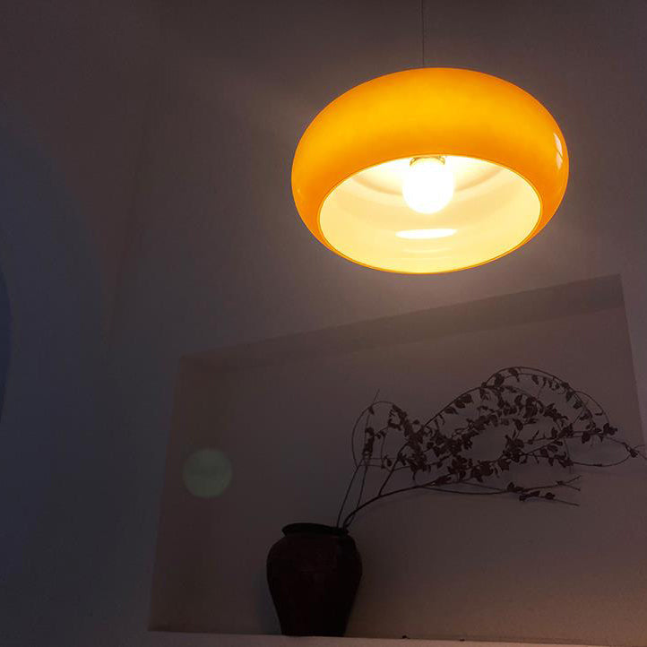 Vintage White / Orange Glass Dome 1-Light Pendant Light
