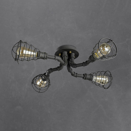 Industrial Vintage Water Pipe Round Iron 4/6/8 Light Flush Mount Ceiling Light