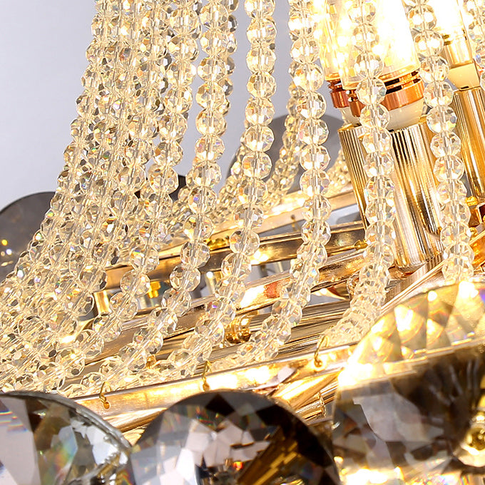 Contemporary Luxury Half Round Ball Crystal Iron 8/10/11/14/17/24 Light Chandelier For Living Room