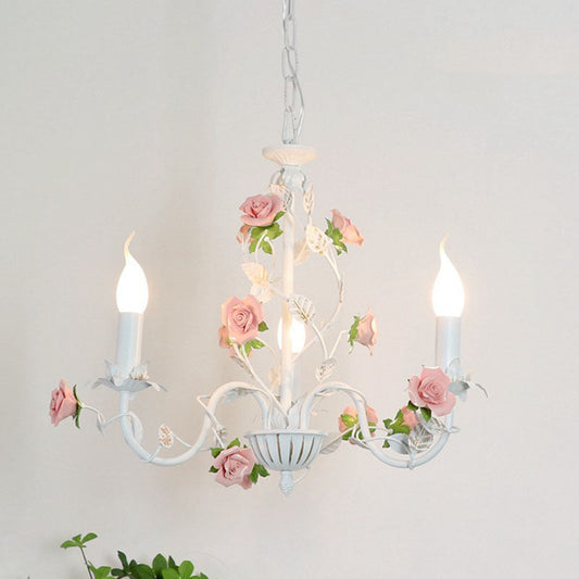 Traditional Vintage Vine Multiple Floral Iron Ceramic 3/6/8-Light Chandelier For Bedroom
