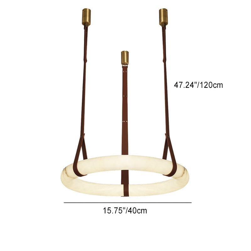 Contemporary Nordic Round Leather Copper Imitation Marble LED Chandelier For Living Room