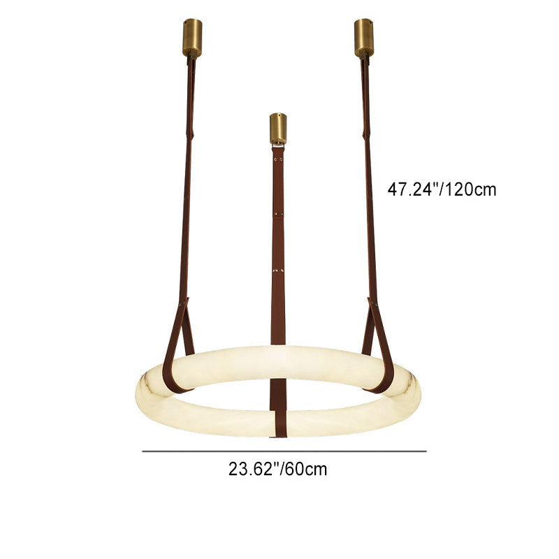 Contemporary Nordic Round Leather Copper Imitation Marble LED Chandelier For Living Room
