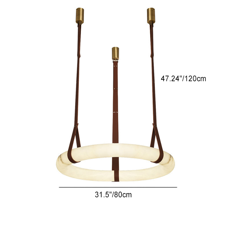 Contemporary Nordic Round Leather Copper Imitation Marble LED Chandelier For Living Room