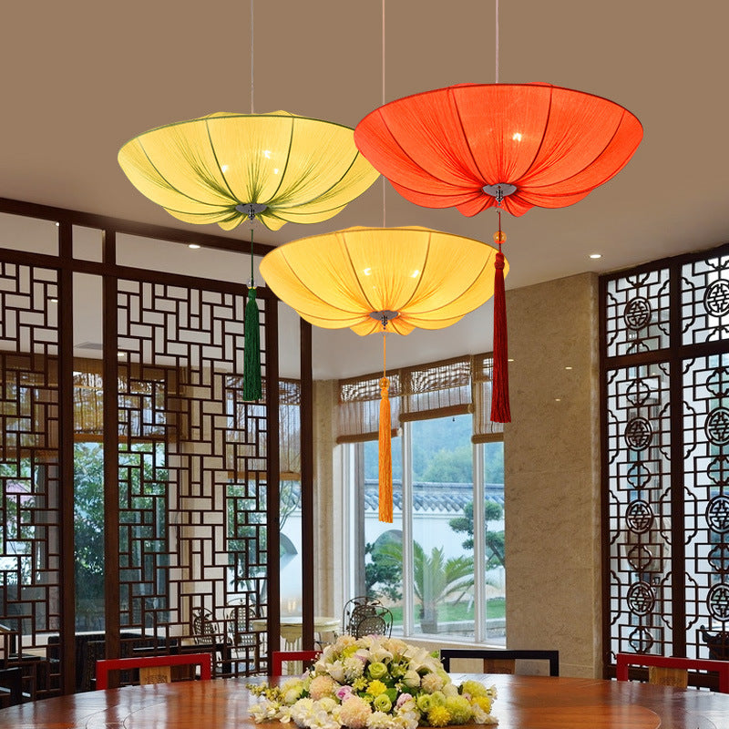 Traditional Chinese Lotus Petal Shape Fabric Iron 1/3-Light Chandeliers For Dining Room