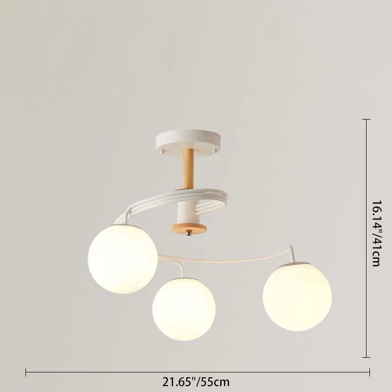 Contemporary Nordic Dome Orbs Curved Distortion Iron Solid Wood Glass 3/5 - Light Chandelier For Dining Room