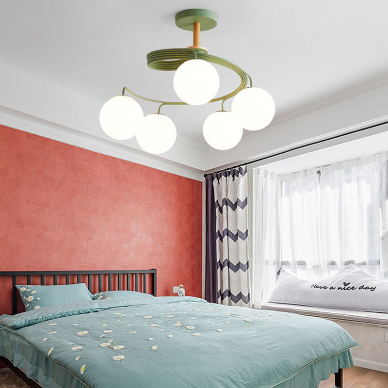 Contemporary Nordic Dome Orbs Curved Distortion Iron Solid Wood Glass 3/5 - Light Chandelier For Dining Room