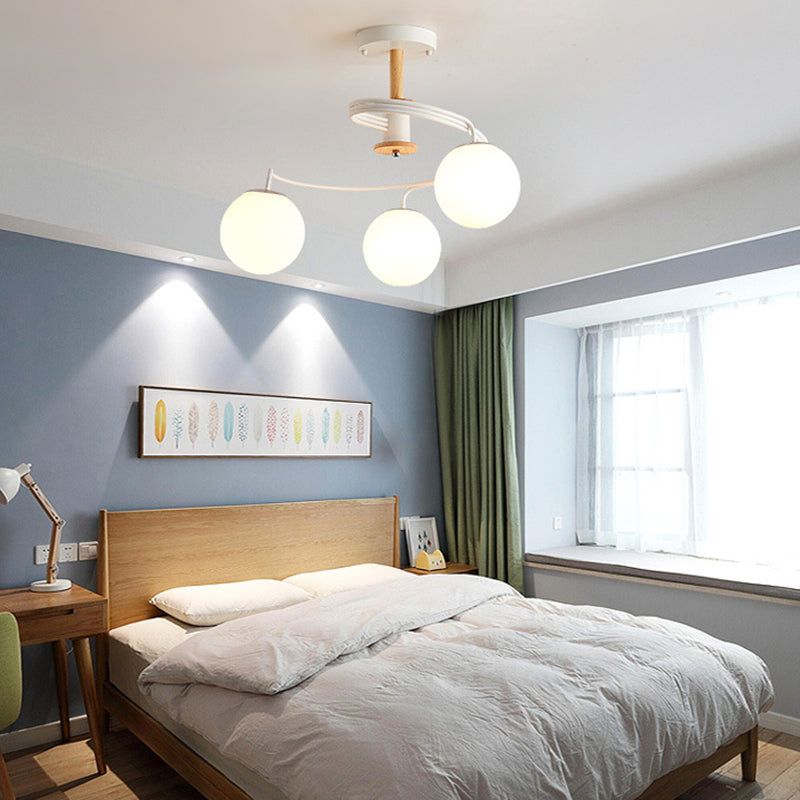 Contemporary Nordic Dome Orbs Curved Distortion Iron Solid Wood Glass 3/5 - Light Chandelier For Dining Room