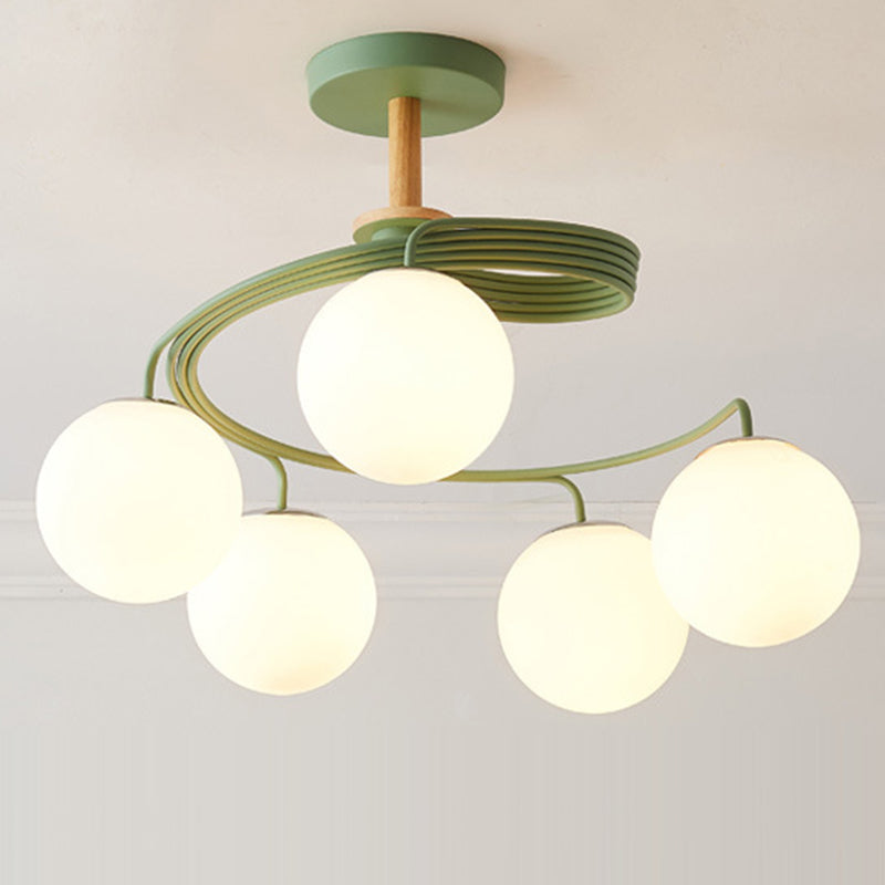 Contemporary Nordic Dome Orbs Curved Distortion Iron Solid Wood Glass 3/5 - Light Chandelier For Dining Room