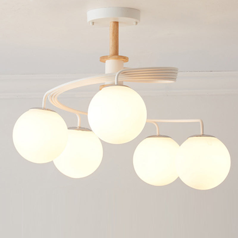 Contemporary Nordic Dome Orbs Curved Distortion Iron Solid Wood Glass 3/5 - Light Chandelier For Dining Room