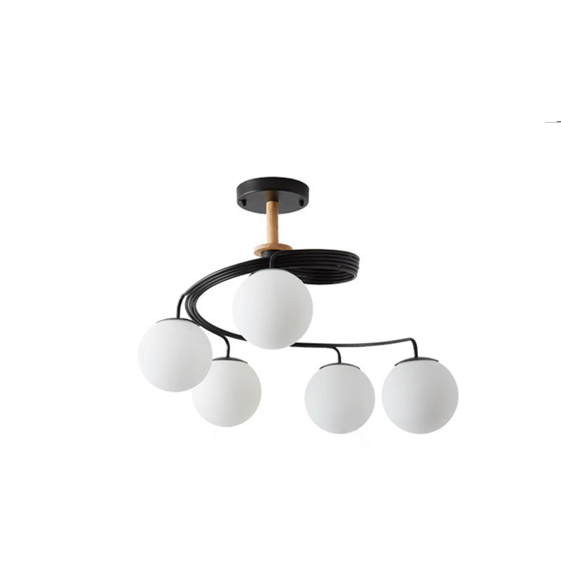 Contemporary Nordic Dome Orbs Curved Distortion Iron Solid Wood Glass 3/5 - Light Chandelier For Dining Room